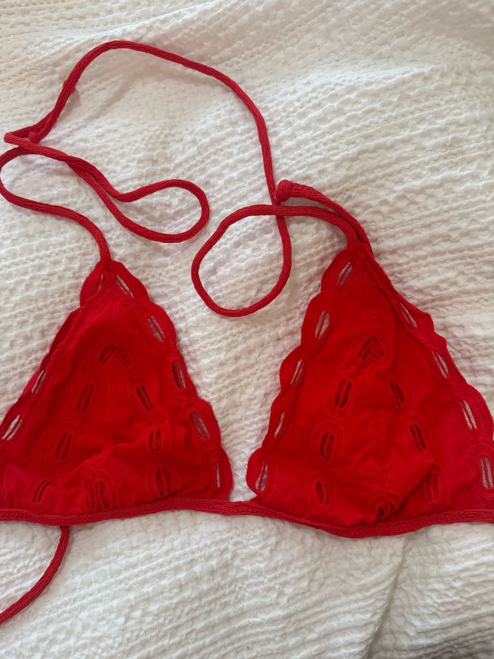 Red Crochet Triangle Bikini Top - Women Swimwear